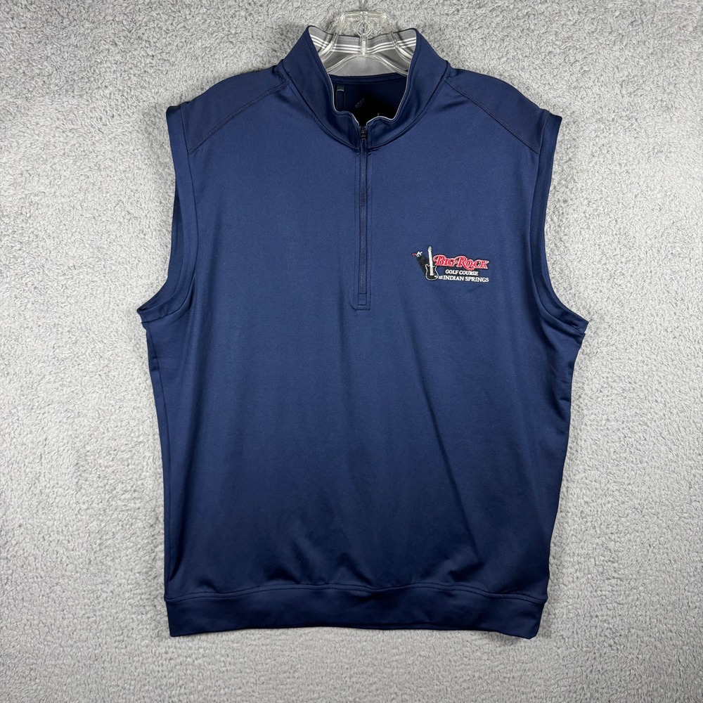 NWT Adidas Mens Golf Vest Navy Blue Big Rock Golf Course 1/4 Zip EA1533 Large